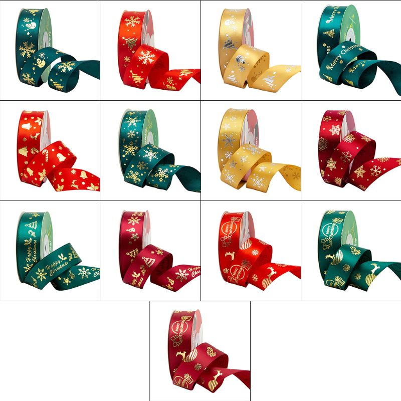 25 Yards Kerst Linten Gouden Folie Sneeuwvlok Patronen Shimmer Bow DIY Craft