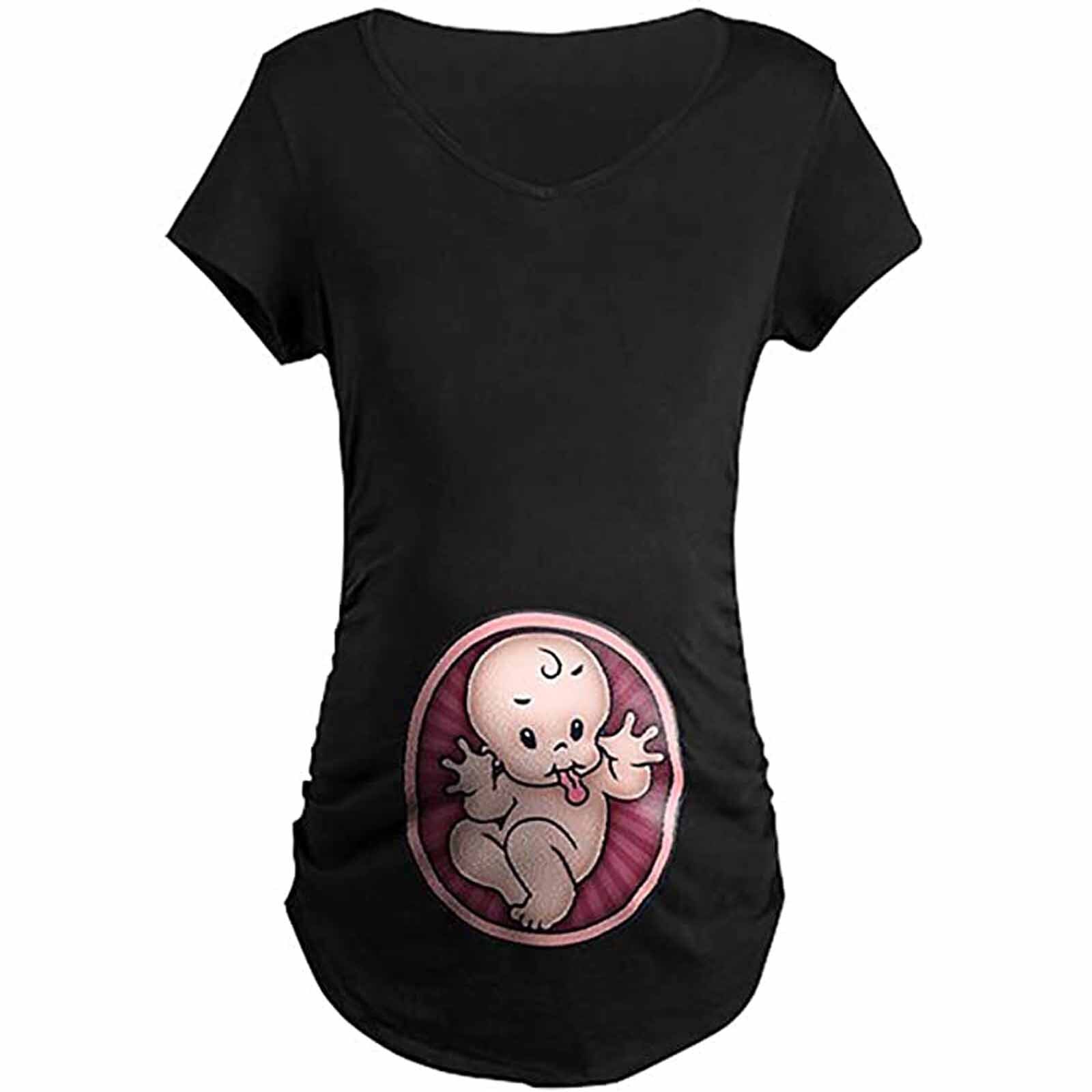 #45 kobiety Halloween śmieszne moda w ciąży śliczne drukuj z krótkim rękawem t-shirty dla dzieci topy bluzka szczyt ubrania dla matek karmiących: czarny  / XL