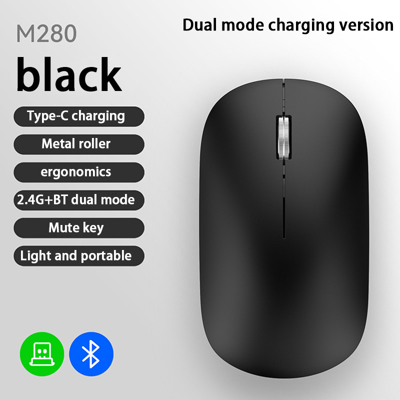 Bezprzewodowa mysz Xiaomi Bluetooth z podwójnym trybem i regulacją DPI 2,4G typu C, ładowalna, cicha, ergonomiczna, przenośna mysz biurowa Morandi: Black