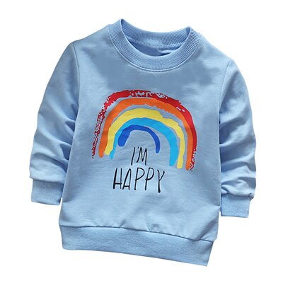 Toddler børn pullover sweatshirt baby dreng pige brev regnbue print lange ærmer toppe vinter dejlige bløde varme tøj 6m-3t a20: Blå / 18m