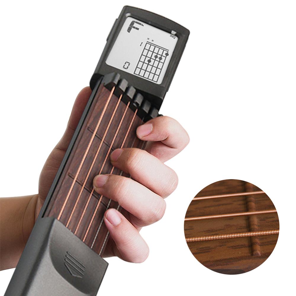 Guitarra 6 cuerdas entrenador portátil bolsillo con tabla de cuerdas pantalla dedo ejercitador giratorio guitarra de principiante herramienta de práctica