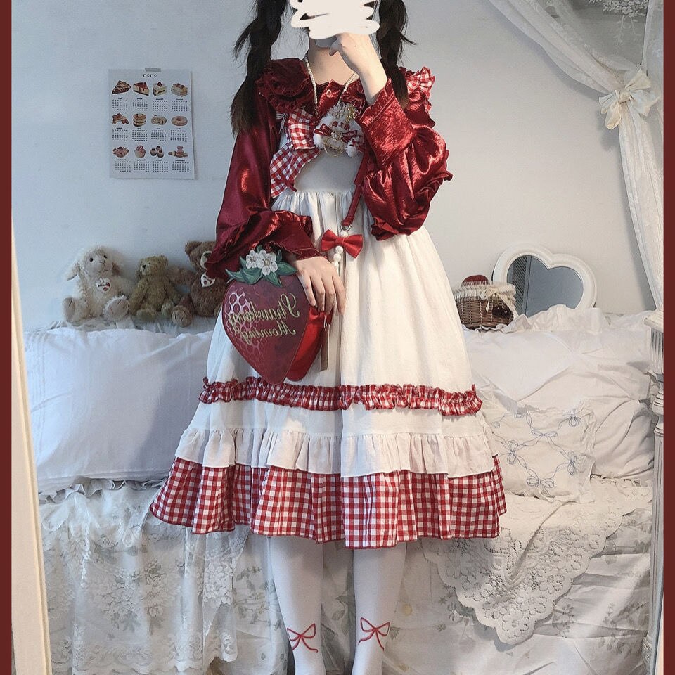 Yuipo Japanse Lolita Jsk Jurk Gagley Landelijke Stijl Verstoorde Strik Kawaii Kant Frilled Zachte Meisje Sling Jurk Kawaii Kleding
