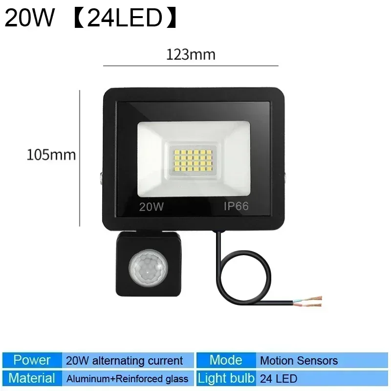Motion Sensor LED Flood Light 50W 30W 10W AC 220V Waterproof IP65 Reflector Floodlight Lamp foco Led Exterior Spot Outdoor Light: Lavender / 20W