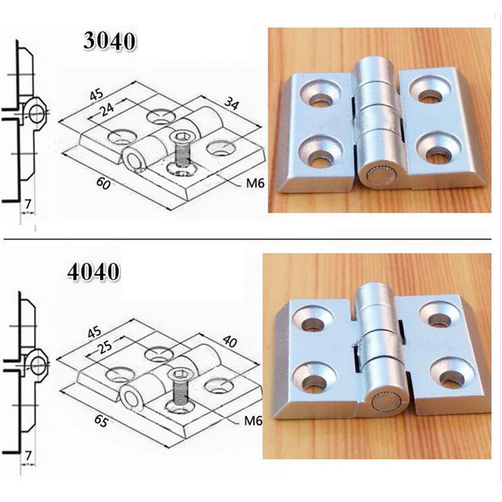 Bisagra metálica de perfil de aluminio, bisagra de aleación de Zinc con tornillos opcionales, 1 unidad, , 3030, 3040, 4040