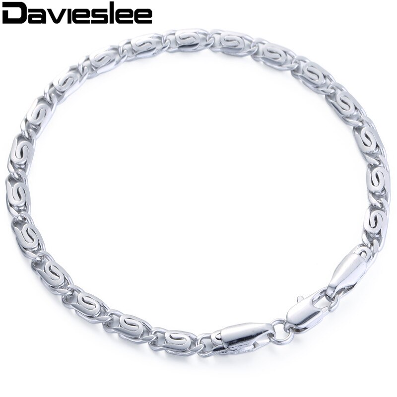 Davieslee Mens Womens Chain Yellow White Rose Gold Filled Bracelet Vintage Snail Link Jewelry 5mm LGB179