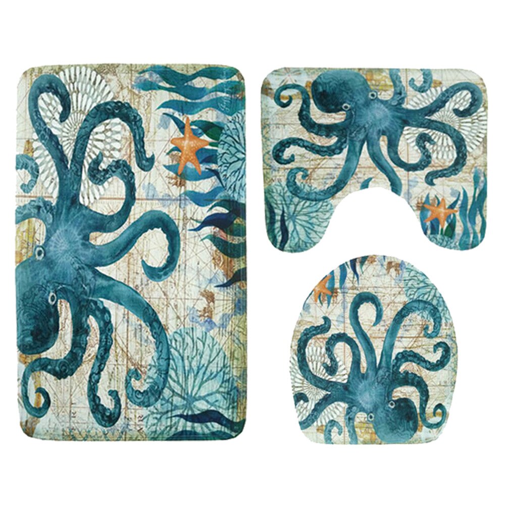 Printing Animal Bath Mat and Shower Curtain Set Absorbent Toilet Mat Bathroom Carpet Non-slip Foot Mat Microfiber Bath Mat: Bath Mats-4