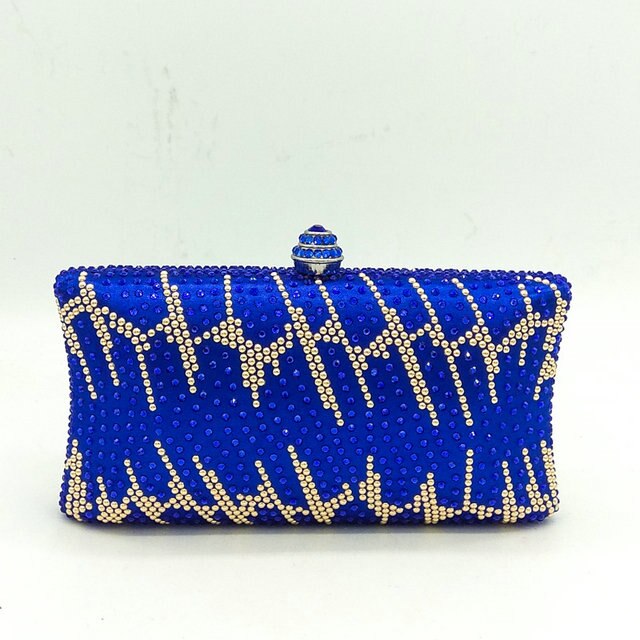 Boutique De FGG Green & Gold Gestreepte Vrouwen Clutch Kristal Avondtassen Dames Diamond Party Handtassen en Portemonnees: Blue Crystal Bag