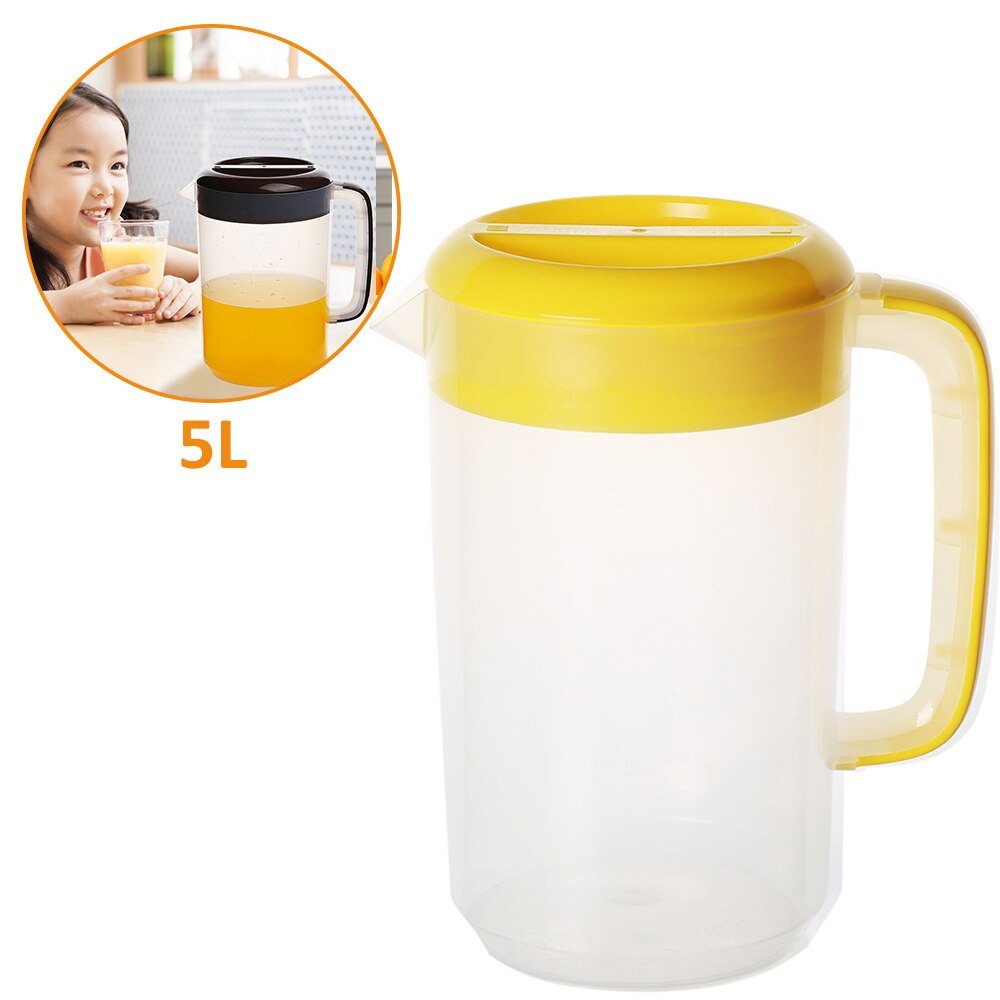 Jarra de agua transparente de 2,5l/5L, olla de agua de gran capacidad, jarra de agua fría, hervidor de agua con mango ergonómico, botella contenedor de agua: yellow-5L