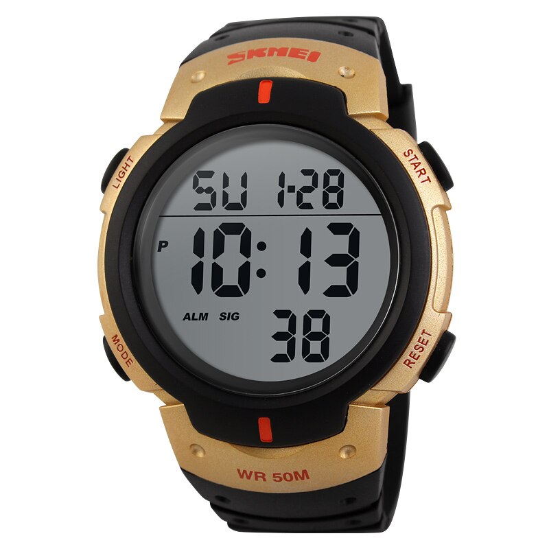 Skmei utendørs sportsklokke herre stor urskive enkle klokker kalender pu stropp 5 bar vanntett digital klokke reloj hombre 1068: måke