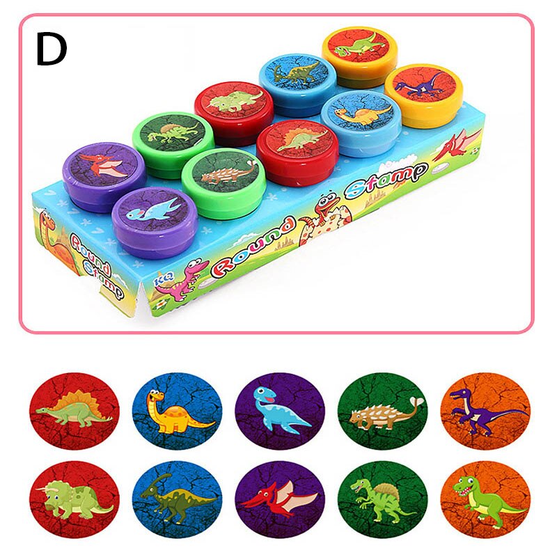 Set de 10 sellos de dibujos animados para niños, sellos de animales, frutas, tráfico, sonrisa, sello para álbum de recortes