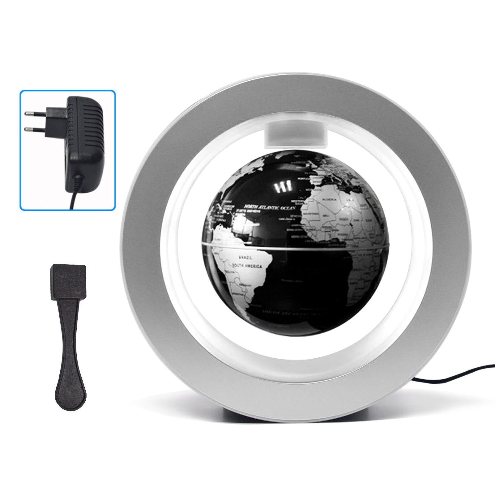 Globe flottant 6 pouces à lévitation magnétique, carte du monde rotative avec Base de lumière multicolore, lampe Globe Anti-gravité créative: No LED B-EU Plug