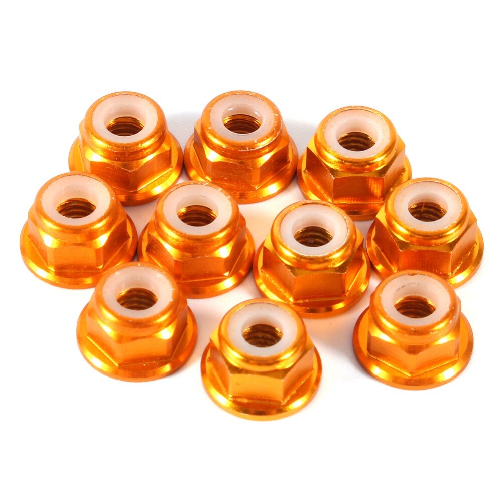 10Pcs/Set M4 Aluminum Flanged Nylon Lock Nut Insert Self-Lock Nuts Blue/Red/Gold/Black