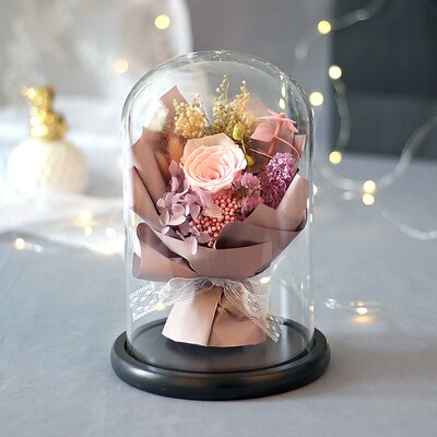 Preserved Flower Rose Glass In A Dome Dried Flower Bouquet For Valentine's Day Girlfriends Birthday Wedding: Bouquet 4