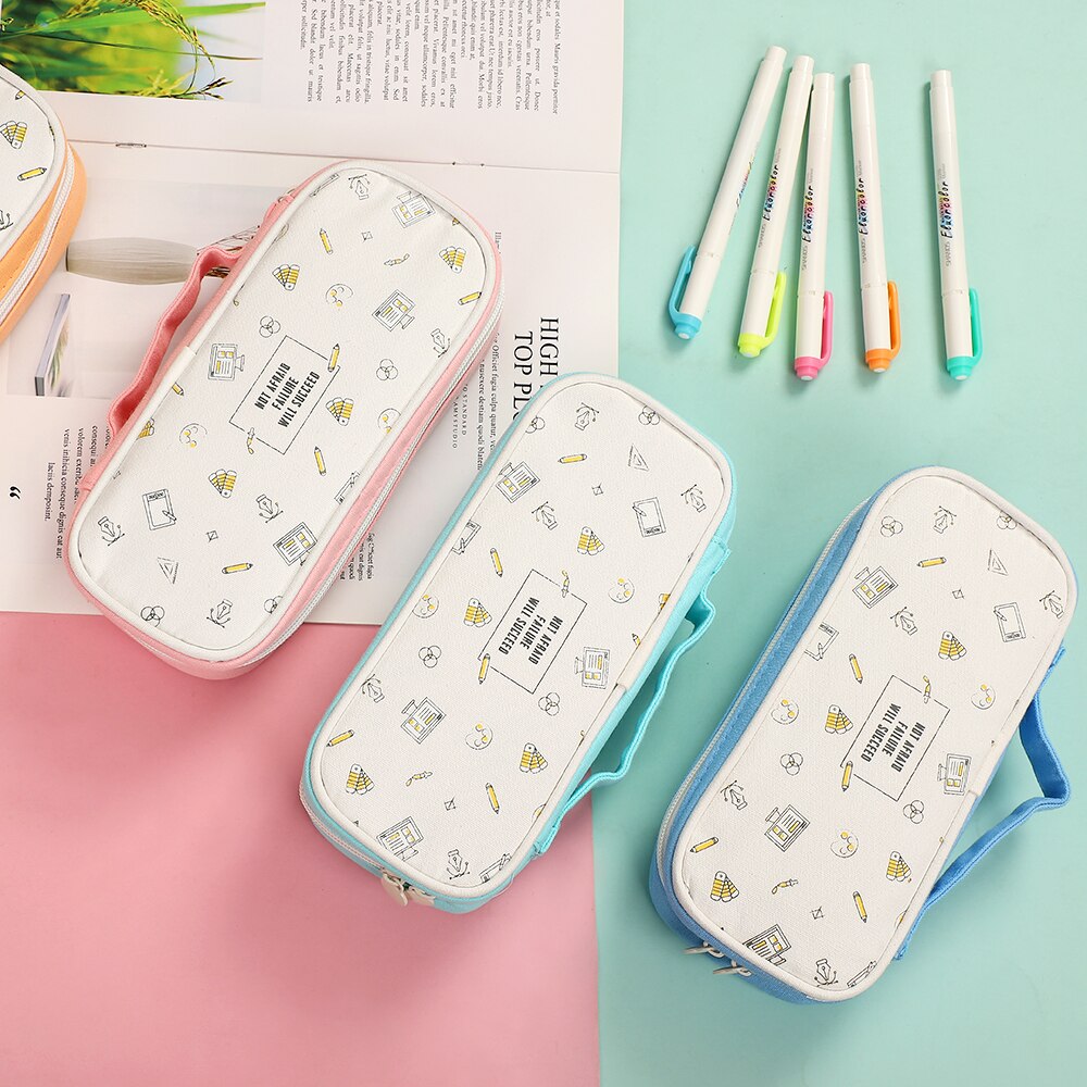 Estojo escolar portátil multifuncional, material de papelaria criativo e portátil de alta capacidade para lápis, armazenamento simples e multifuncional