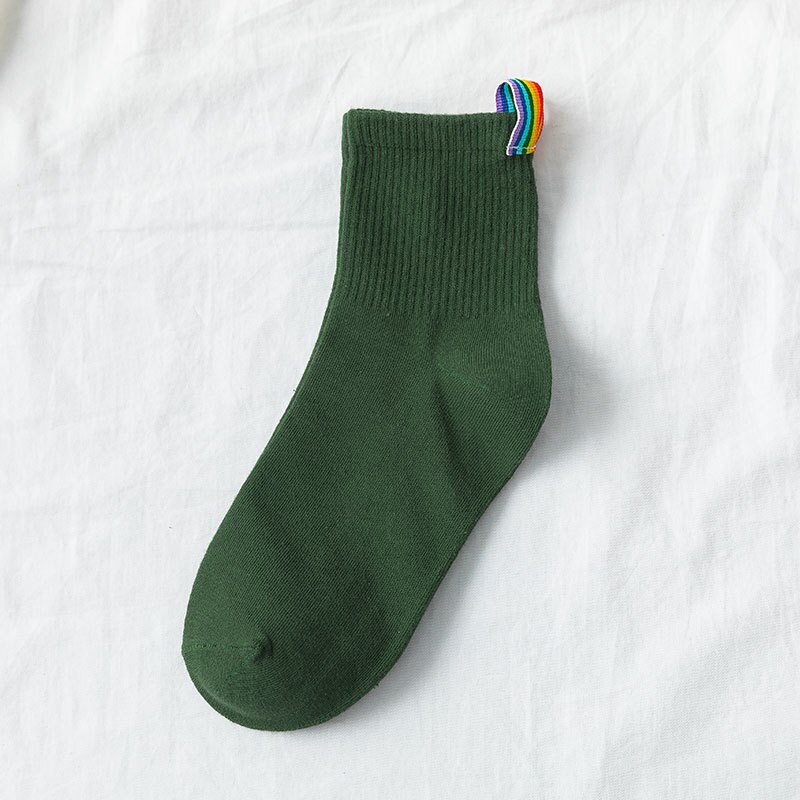 Harajuku damessokken dames calcetines witte regenboog lange sokken streetwear snoep effen kleur damessok kawaii skateboard: Legergroen