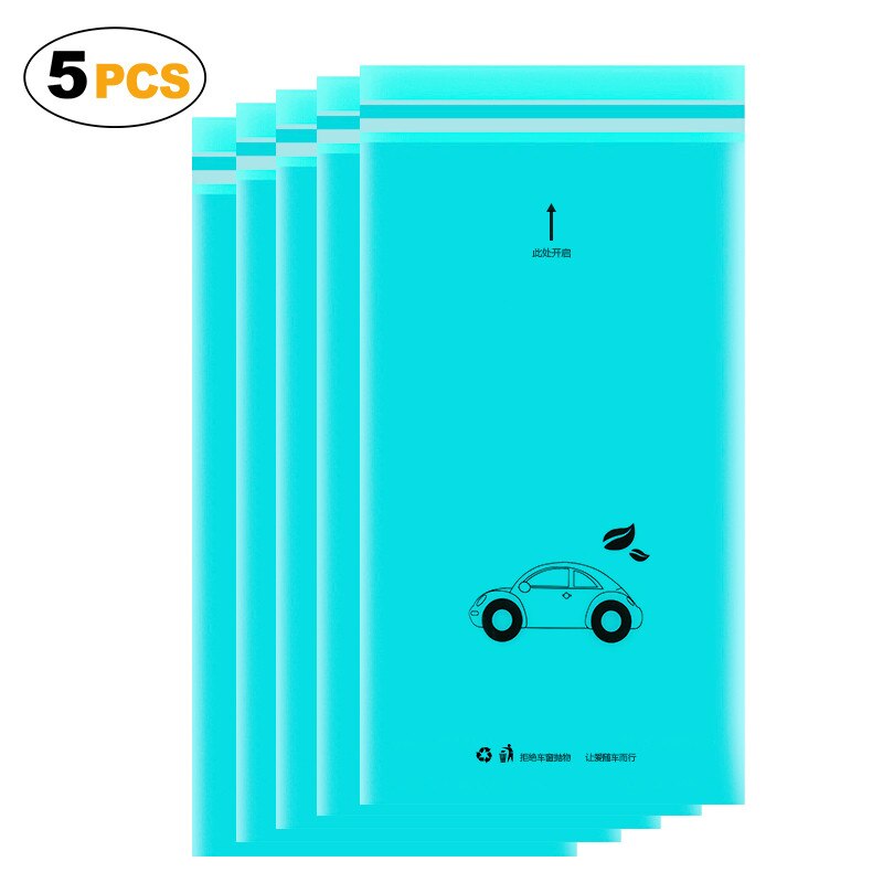 5pcs Car Trash Can Biodegradable Environmentally Self-Adhesive Auto Seat Back Hanging Trash Storage Bag Disposable Car Accessory: Blue