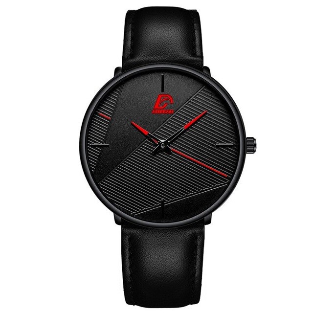 Herreure simple mænd business ultra tyndt rustfrit stål mesh bælte quartz ur minimalistiske armbåndsure til mænd: L sort rød