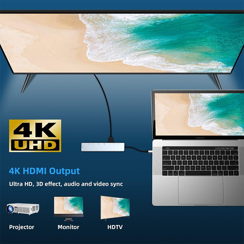 8 -i- 1 usb-c-hub, type-c-splitter, 4k thunderbolt 3- dokkingstasjon, bærbar pc-adapter for macbook air  m1, ipad pro  rj45 , hdmi-datamaskin