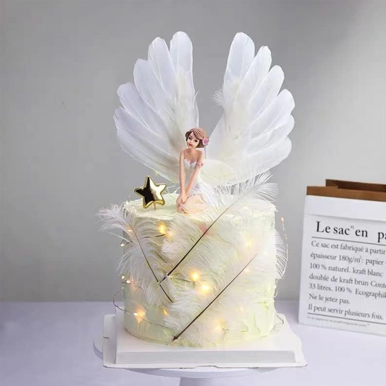 White Angel Cupcake Toppers Baby Angel Cake Topper Toppers Cake Decoration for Anniversary Birthday Party Wedding Baby Shower