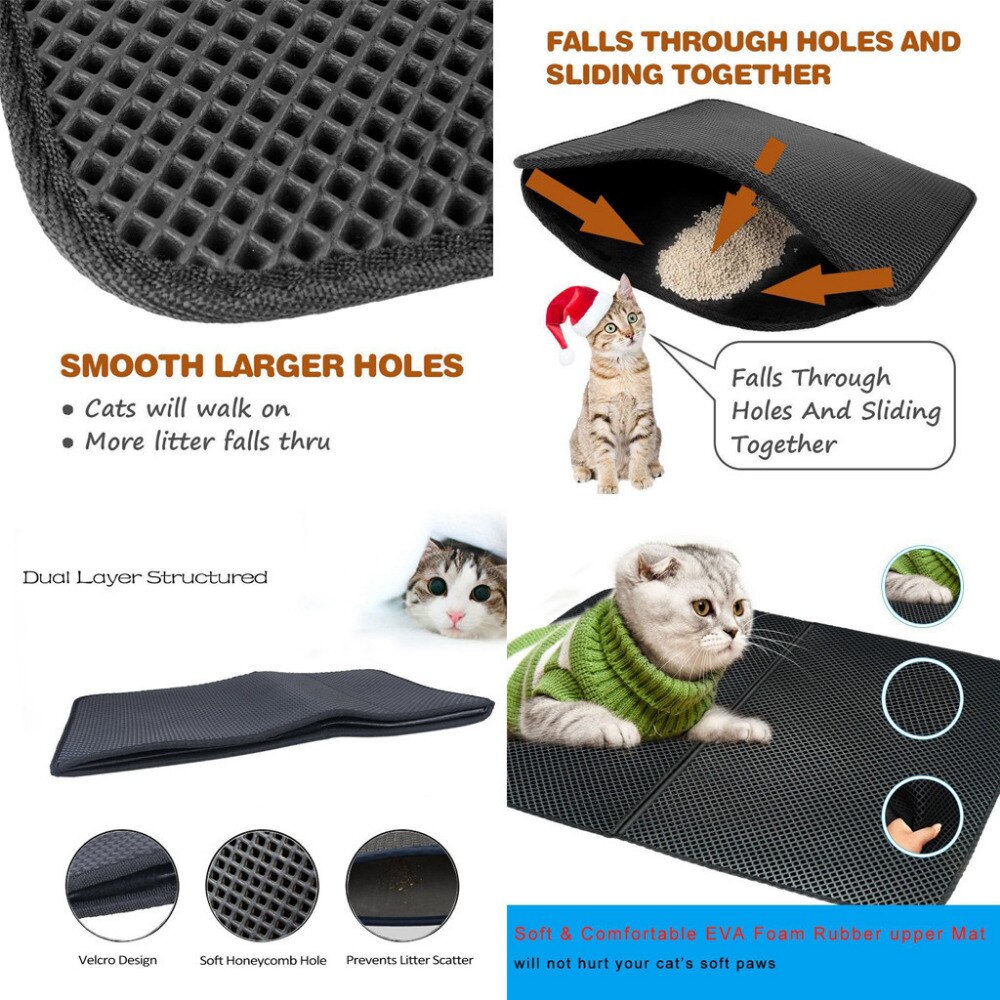 Cat Litter Catcher Mat 2-layer Dust Trapper Pet Pad Waterproof Eco-friendly Kitten Household Sand Cleaning 3 Size Foldable L*5