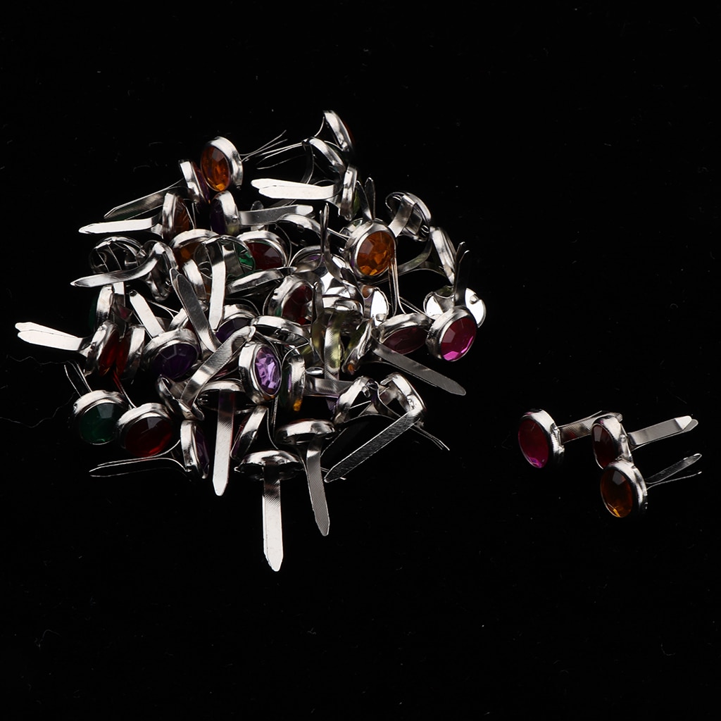 50pcs Metal Round Rhinestone Brads Paper Fastener for Card Making Scrapbook
