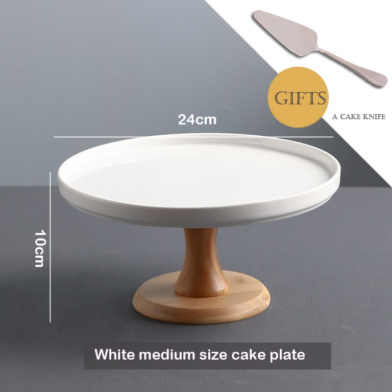 Ceramic Wooden Bottom High Foot Cake Plate Glass Cover Tray European Fruit Plate With Lid Cake Stand Dessert Table: 001