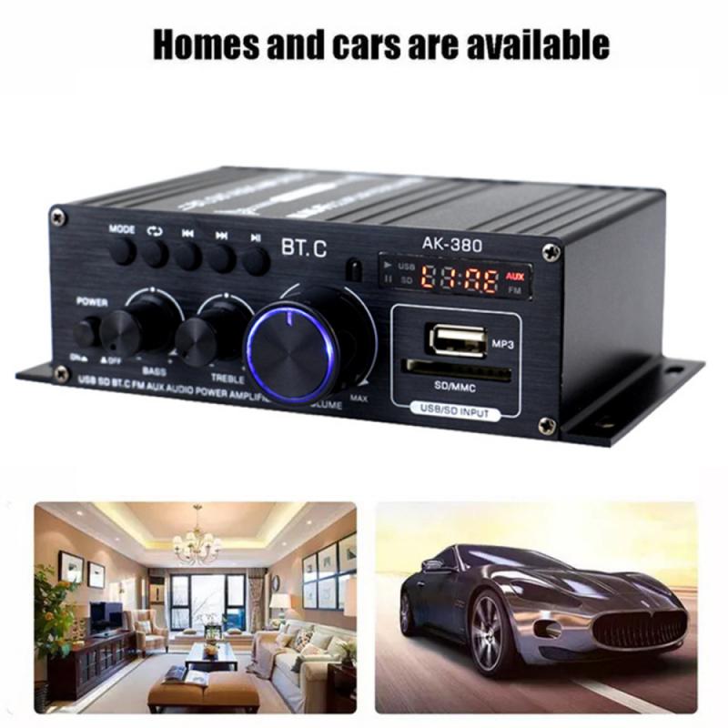 AK380 12V 400W + 400W Power Amplifier Audio Karaoke Home Theater Amplifier 2 Channel Bluetooth Mini Amplifier USB/SD AUX Input