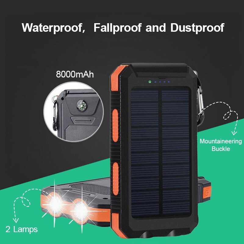 (Geen Batterij) solar Batterij Power Bank Case Diy Kit Dual Usb Opladen Camping Voor Kompas Led Light Voor Outdoor Power Bank Case
