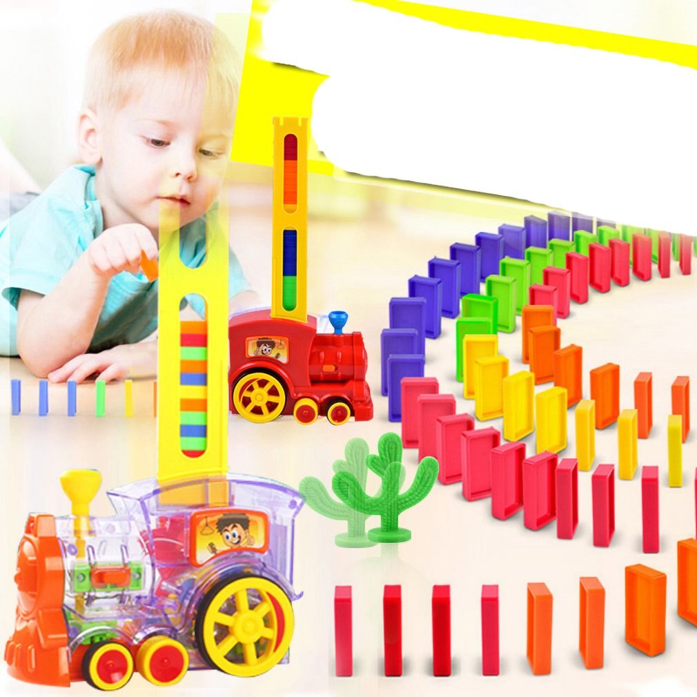 Children's Domino Train Car kit With Sound Light Automatic Emission Set Up Blocks Elevator Springboard Bridge Set kids Toys: Default Title