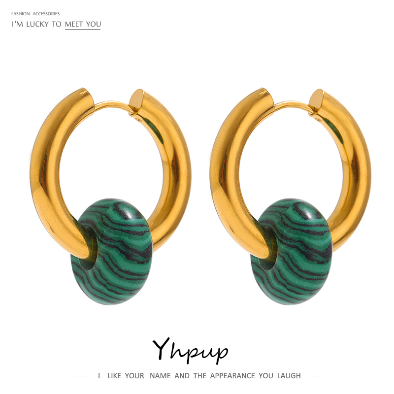 Yhpup rustfrit stål runde bøjle øreringe natursten smykker charm metal 18 k usædvanlige øreringe til kvinder kontor