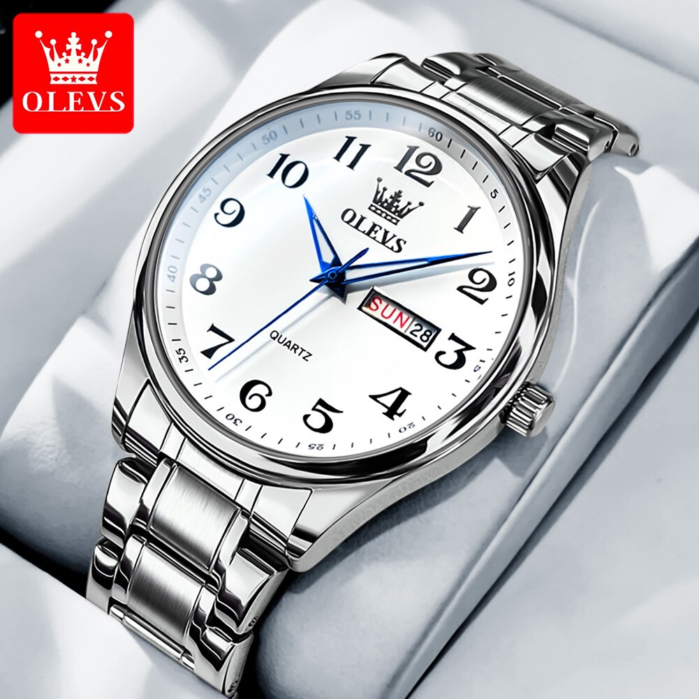 OLEVS-reloj de cuarzo clásico para hombre, cronógrafo de pulsera, esfera Digital, indicador de fecha y semana, luminoso, resistente al agua, dorado