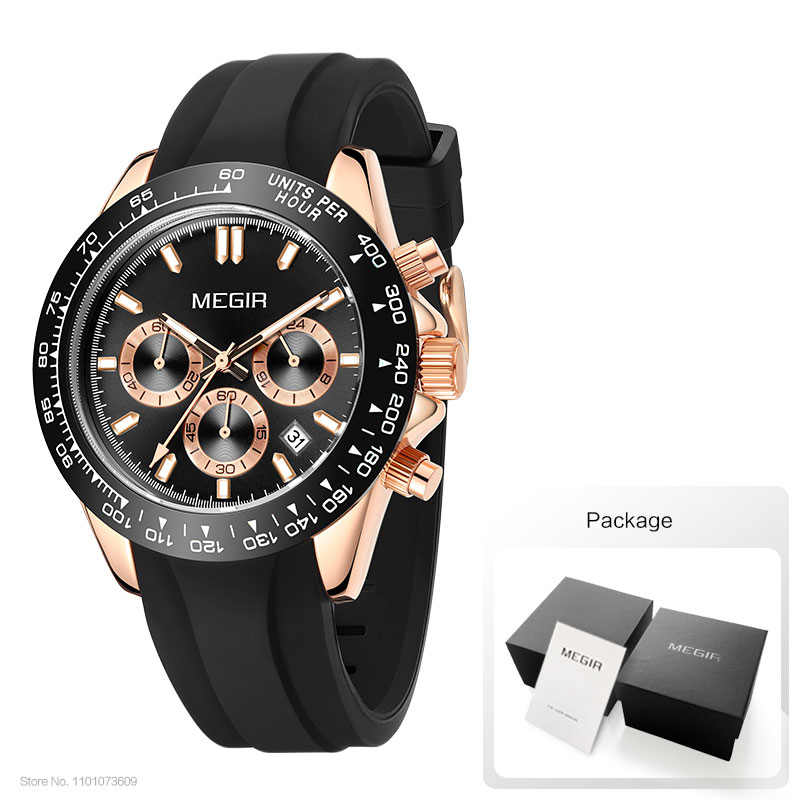 MEGIR Men Watch Top Brand Luxury Sports Quartz Watches Stainless Steel Strap Waterproof Chronograph Wristwatch часы мужские 8104: Gold