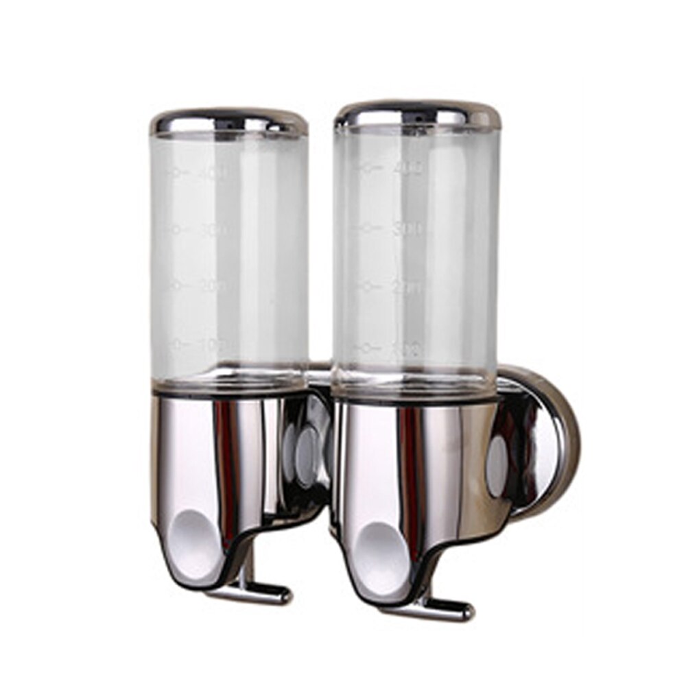 Liquid Soap Dispenser Wall Mounted Shower Gel Dispensers Shampoo Container Kitchen Tools Pump Double Hand Bathroom Soap Bottle: Double Transparent