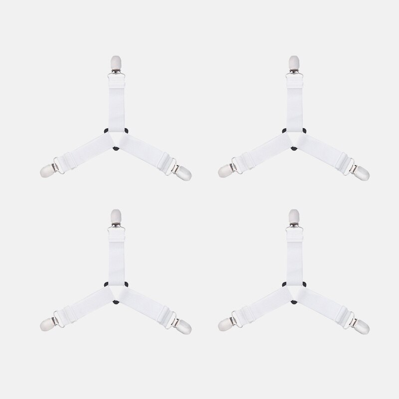 Adjustable Elastic Bed Sheet Clips Grippers Set Linen Fasteners Way Sides Suspenders Sheet Holders Mattress Strapsit Bedding: 4pcs-White
