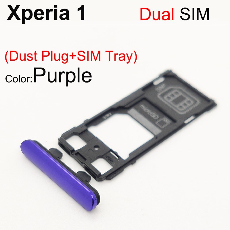 Aocarmo Voor Sony Xperia 1 / X1 / XZ4 J9110 Enkele Dual Geheugen Microsd Kaarthouder Reader Sim Tray Slot vervanging: Full Set Purple-Dua