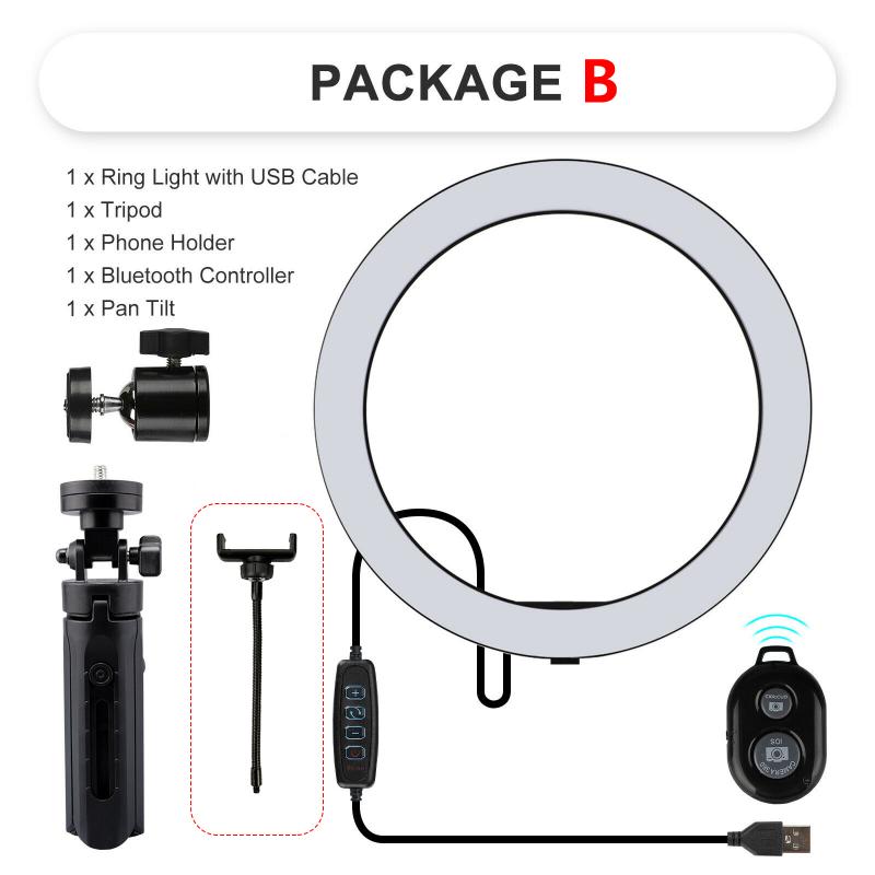 Anel de luz de led de 10 ", ajustável, com tripé, luz de anel de luz de selfie, lâmpada de anel de luz de led para fotografia, com suporte celular telefone celular