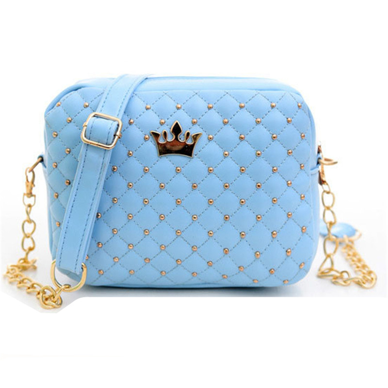 Aelglacial femmes sac femmes sacs de messager Rivet chaîne sac à bandoulière de en cuir PU bandoulière quilé couronne sacs: D