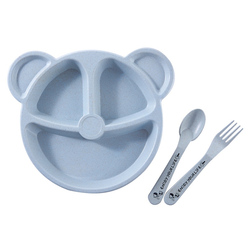 3Pcs/Set Baby bowl+spoon+fork Feeding Food Tableware Cartoon Bear Kids Dishes Eating Dinnerware Anti Training Dinner Plate