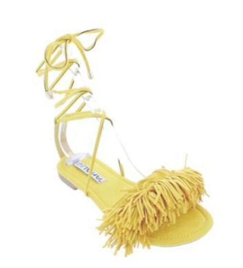 Gladiador sapatos femininos verão sandálias borla plana sandlas senhoras tornozelo cinta peep toe sapatos de praia ao ar livre vestido sandálias femininas: YELLOW / 11