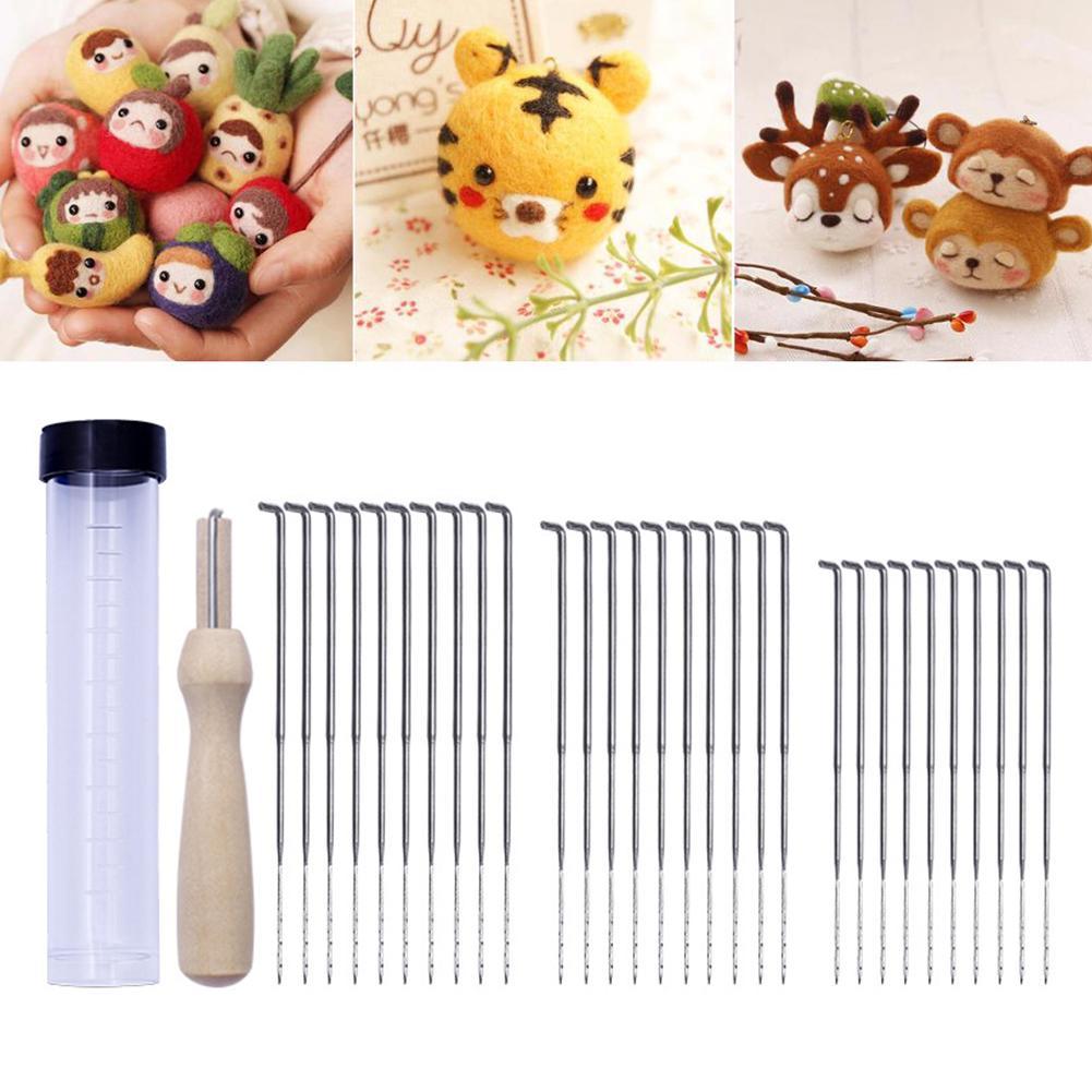 18Pcs Felting Needles Kits Wool Felt Pocked Needles Set Diy Craft Felt Tools with Wood Handle with Bottle Best for Kids