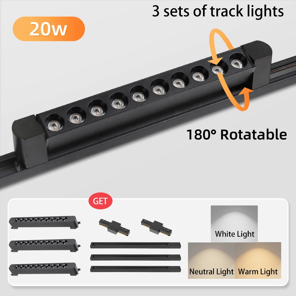 Conjunto completo de luz led para pista, 110v 220v, pendurado, trilho de iluminação de teto, holofote para decoração de sala de estar, quarto, lâmpada led track: Luz amarela / Azul