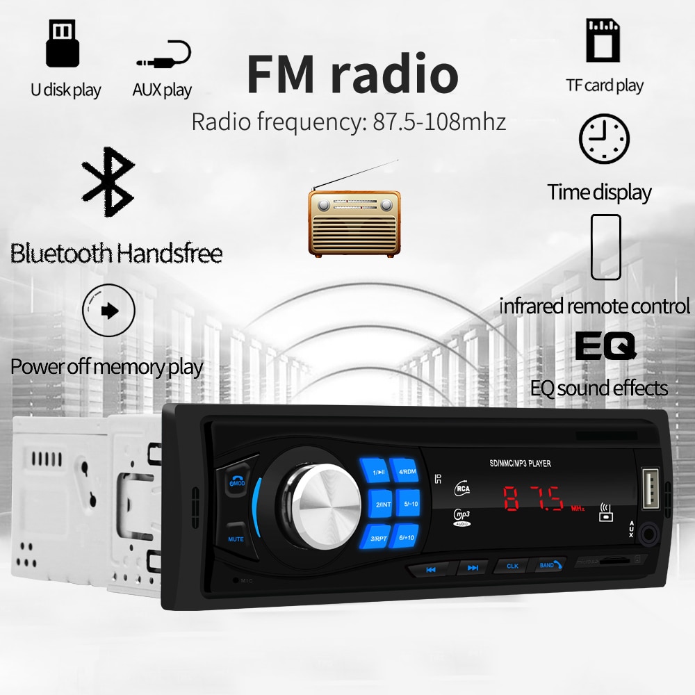 Bluetooth autoradio fm rádio do carro in-dash 1 din entrada aux receptor estéreo tf usb controle remoto 12v carro mp3 player multimídia