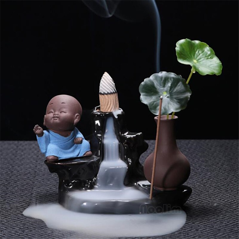 Little Monk Waterfall Incense Burner Backflow Buddha Incense Holder Censer Home Decor Buddhist Aroma Furnace: Monk B