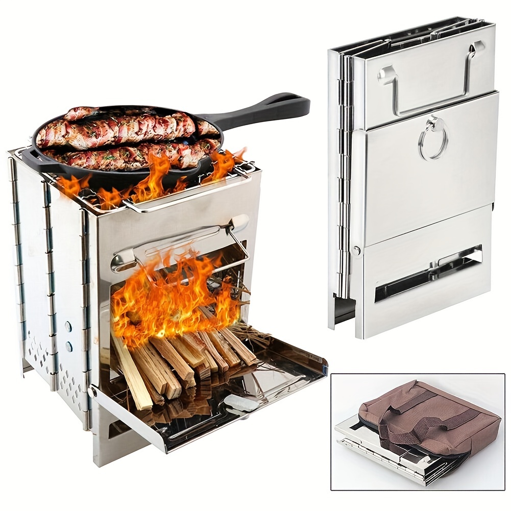 Buitenbarbecue met grill Lichtgewicht roestvrijstalen houtkachel voor koken, reizen, barbecueën, grill