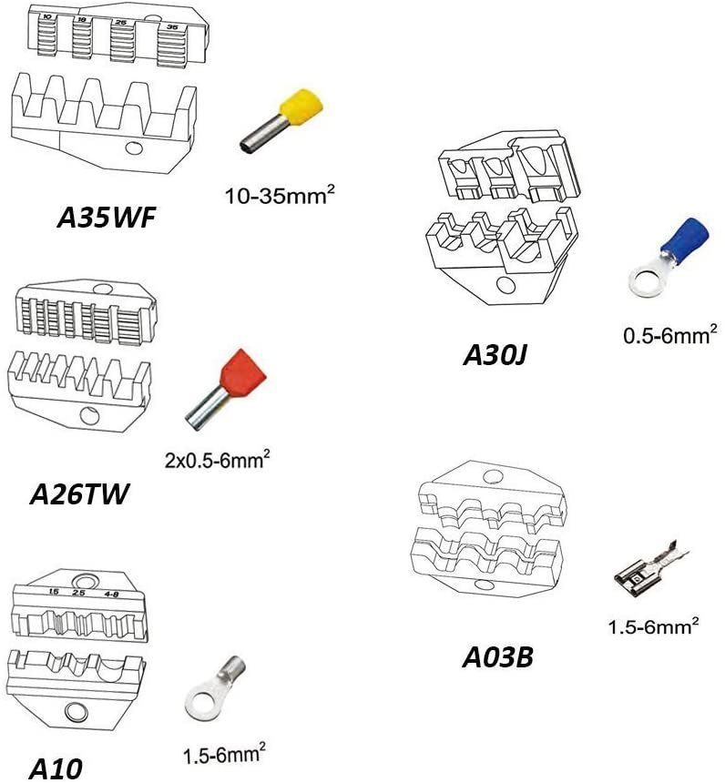 crimp plier cable shoe plier with five interchangeable inserts, cable shoe press plier 30JN crimping pliers