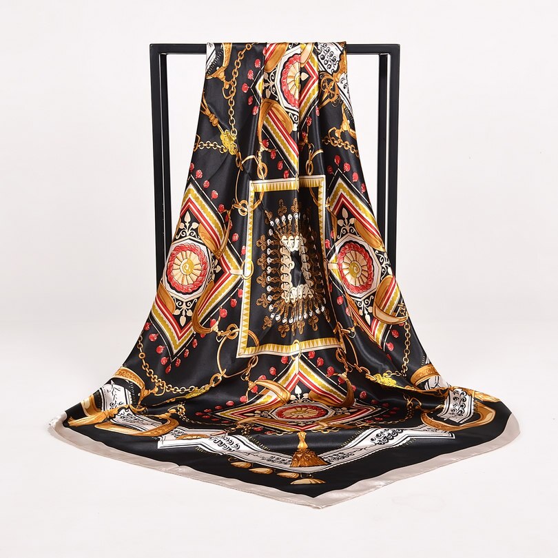[Bysifa] Herfst Winter Dames Sjaals Accessoires Vrouwen Grote Zijde Vierkante Sjaals Wijn Rood Paisley Moslim Islamitische sjaal: black 570