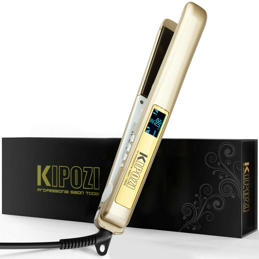 KIPOZI-plancha de pelo con placa de titanio, plancha plana con pantalla LCD Digital, herramienta para el cabello de calentamiento rápido de doble voltaje