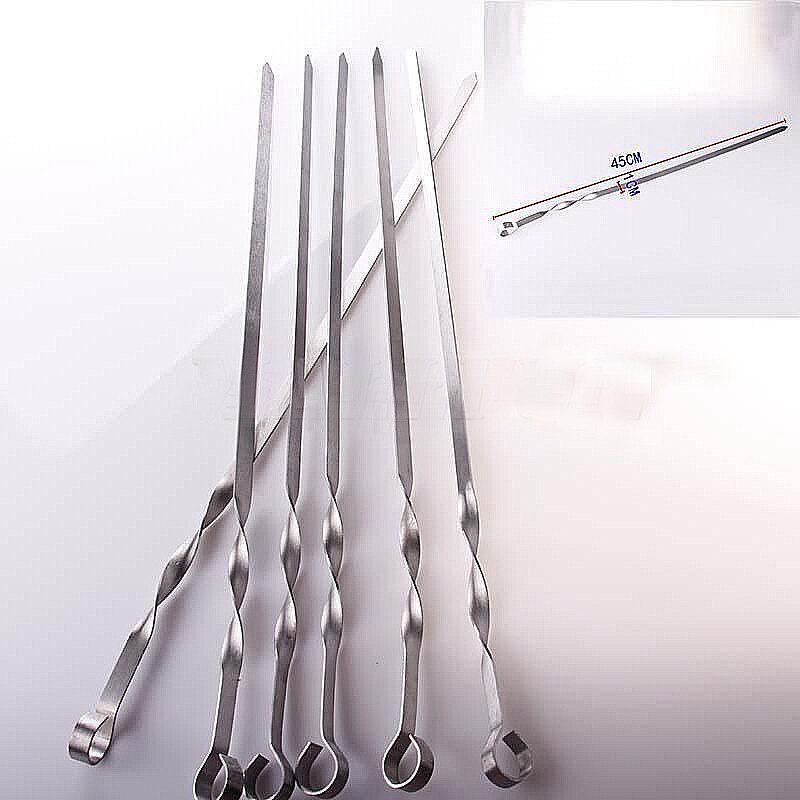 6 st/lots rostfritt stål grill kebab platt spett bbq grillnål verktyg 45/55cm: 45cm