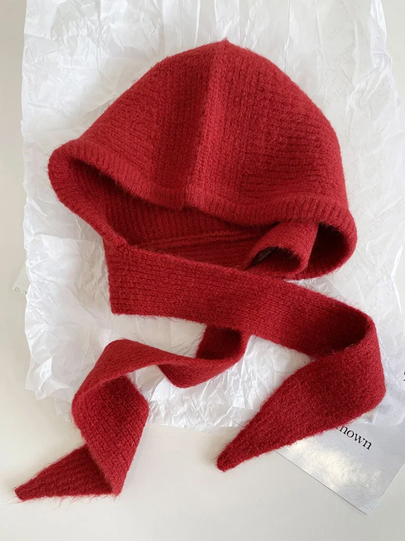 Strikkede luer til menn og kvinner, vintervarm unisex hettelue, halskrage, skjerflue, skilue, kalde luer, balaklava, lue: Rød