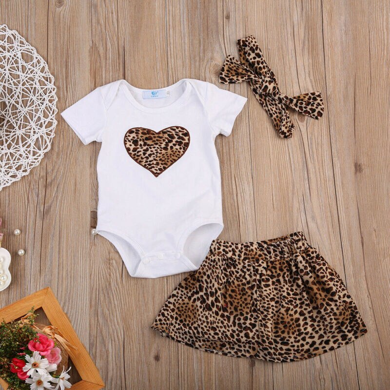 Pudcoco nyfødte baby pige tøj sæt baby leopard romper + tutu nederdel + pandebånd fødselsdagsfest outfit lille baby kjoler 0-24m
